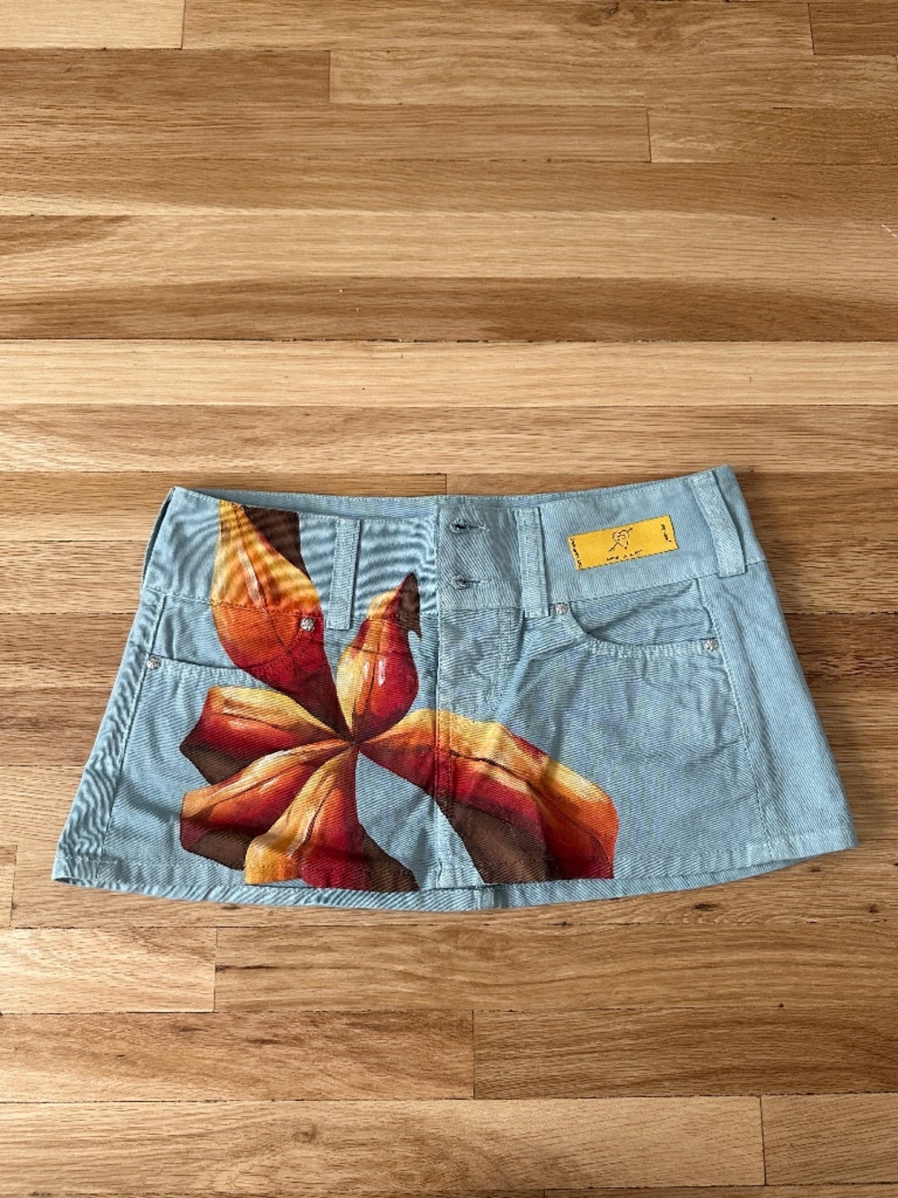 Juliet Johnstone blue and orange mini skirt